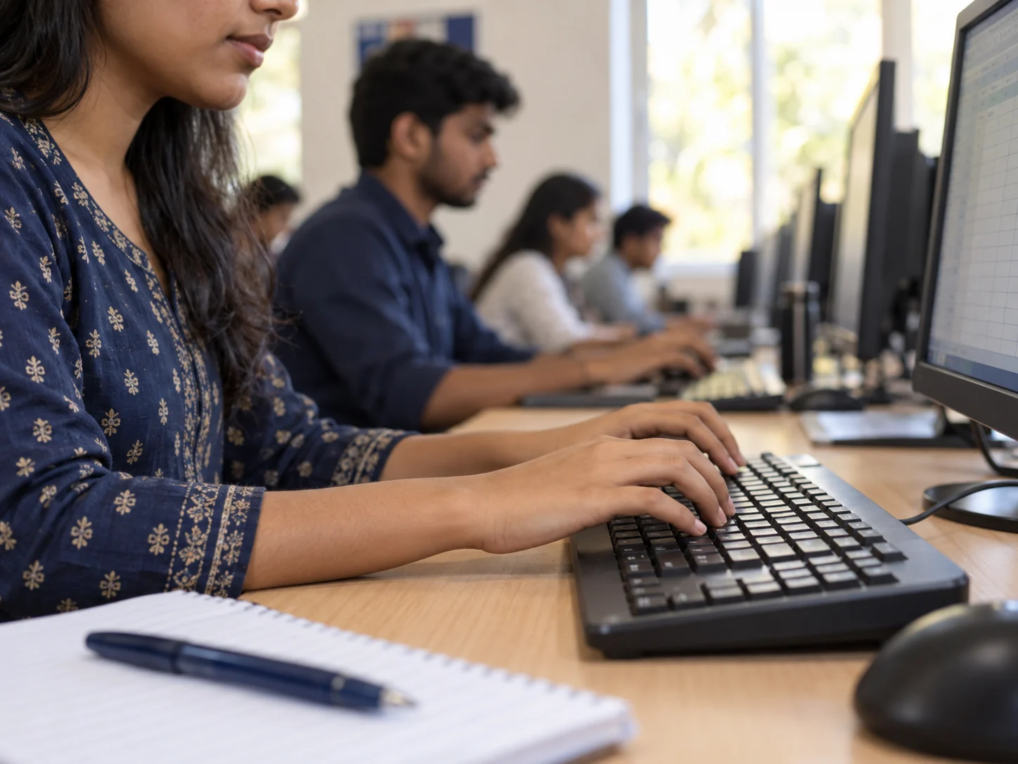 Illustrative close-up of a student practising at a computer keyboard