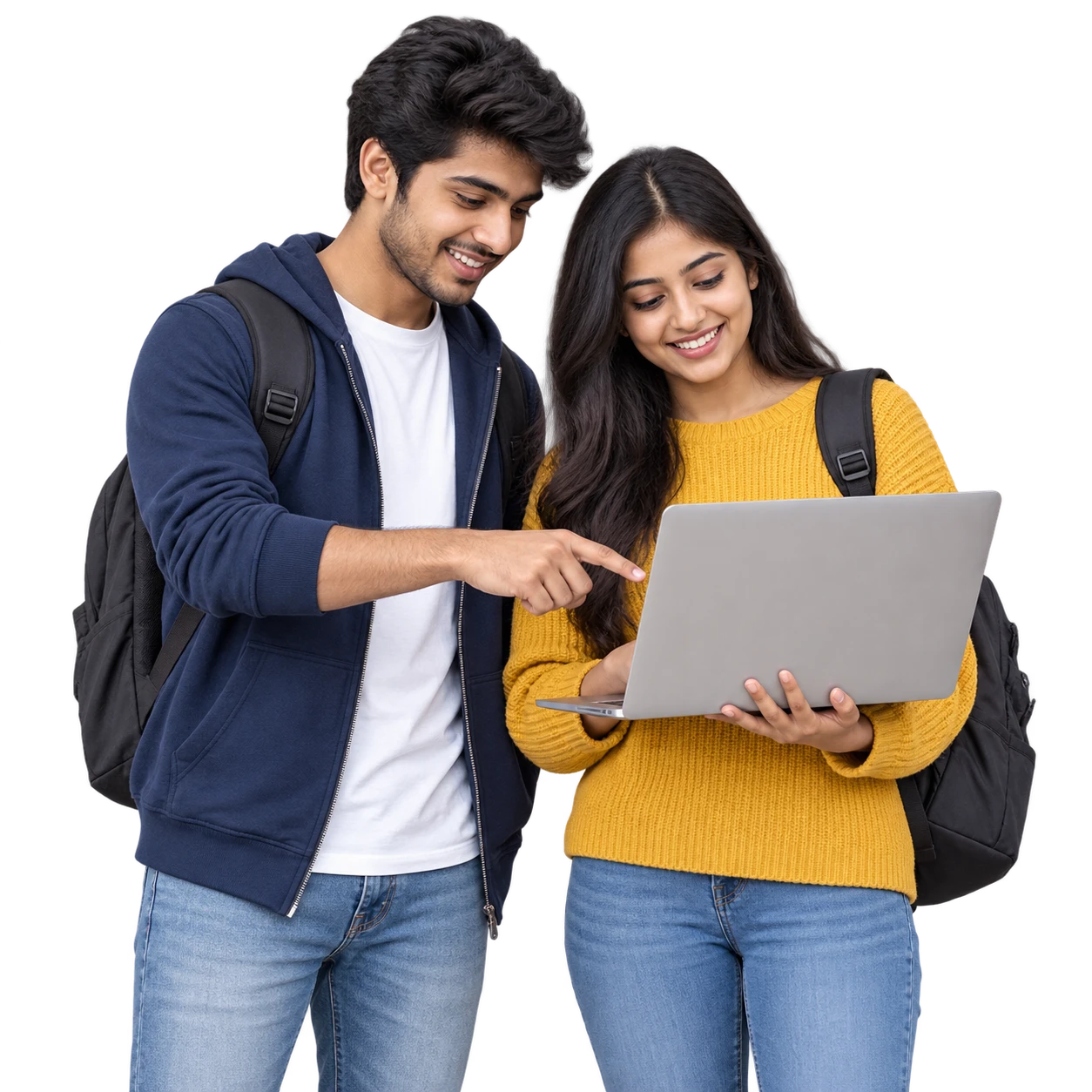 Illustrative image of two adult students exploring a laptop together